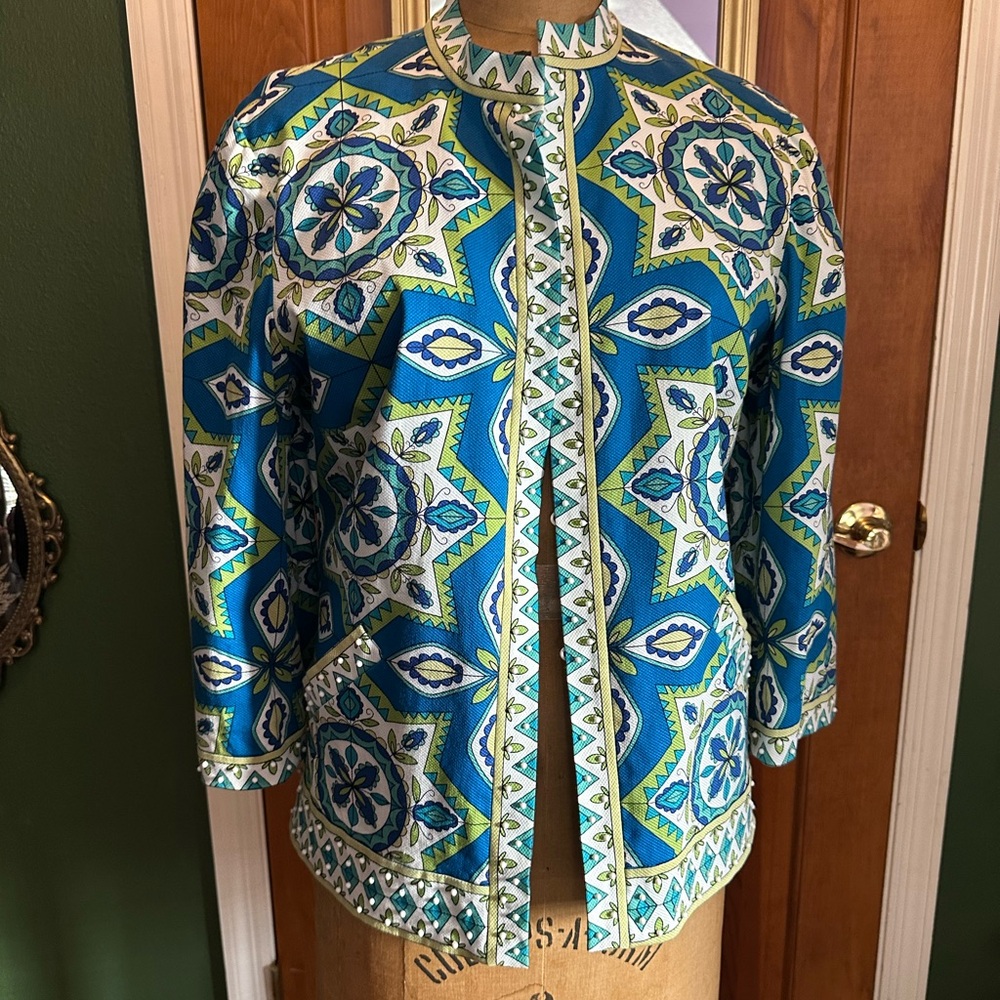 Chico's Blue and Green Patterned Jacket